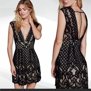 NEW Free People Lace Dress 0 Nude Plunge Cocktail Prom Little Black Party Club